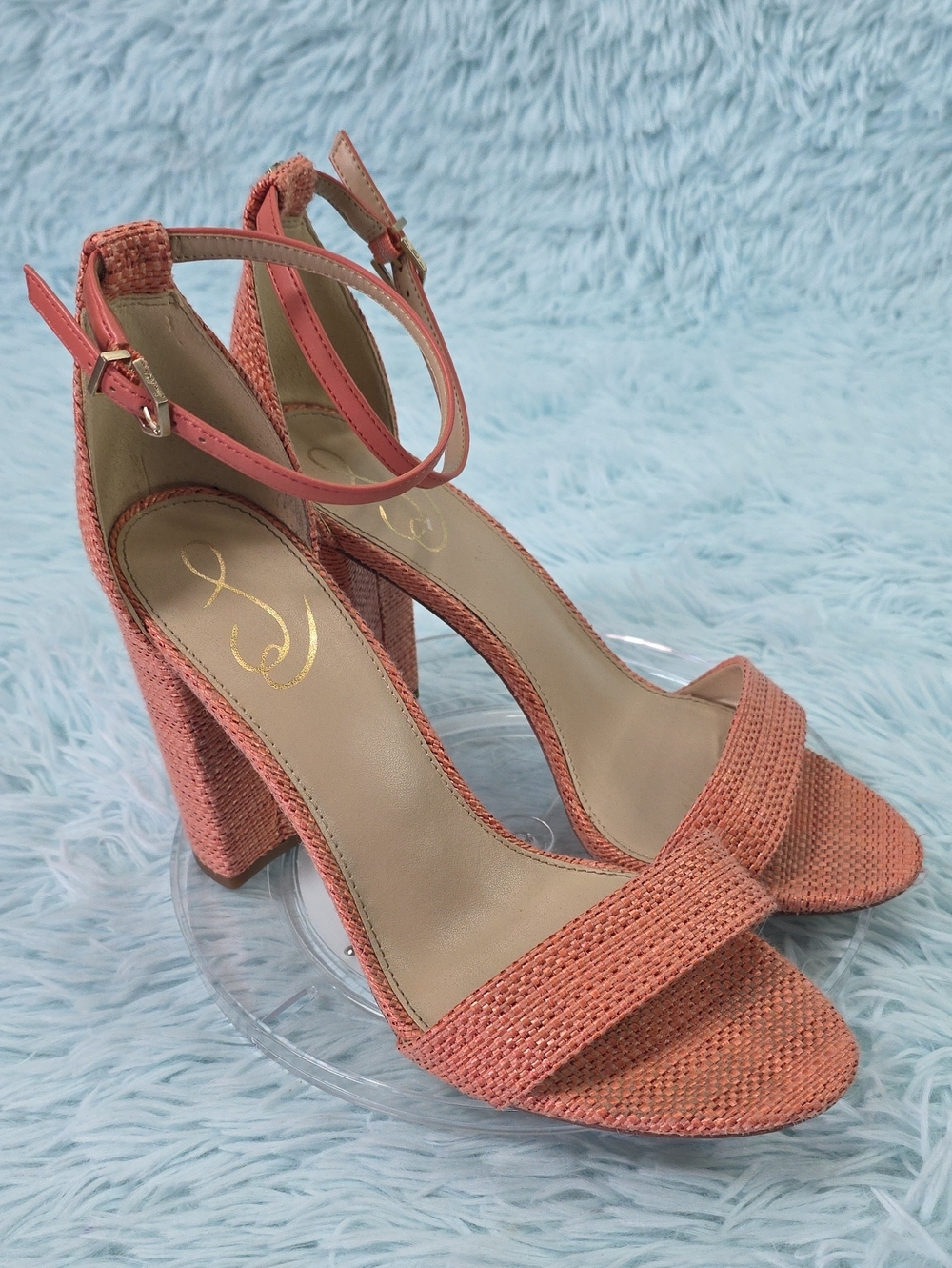 Sam‎ Edelman Yaro Woven Heeled Sandals • Salmon/Stucco Pink • Size 10M